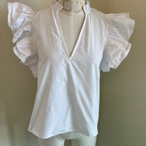White Lavendar Brown top with sleeve detail, Size S